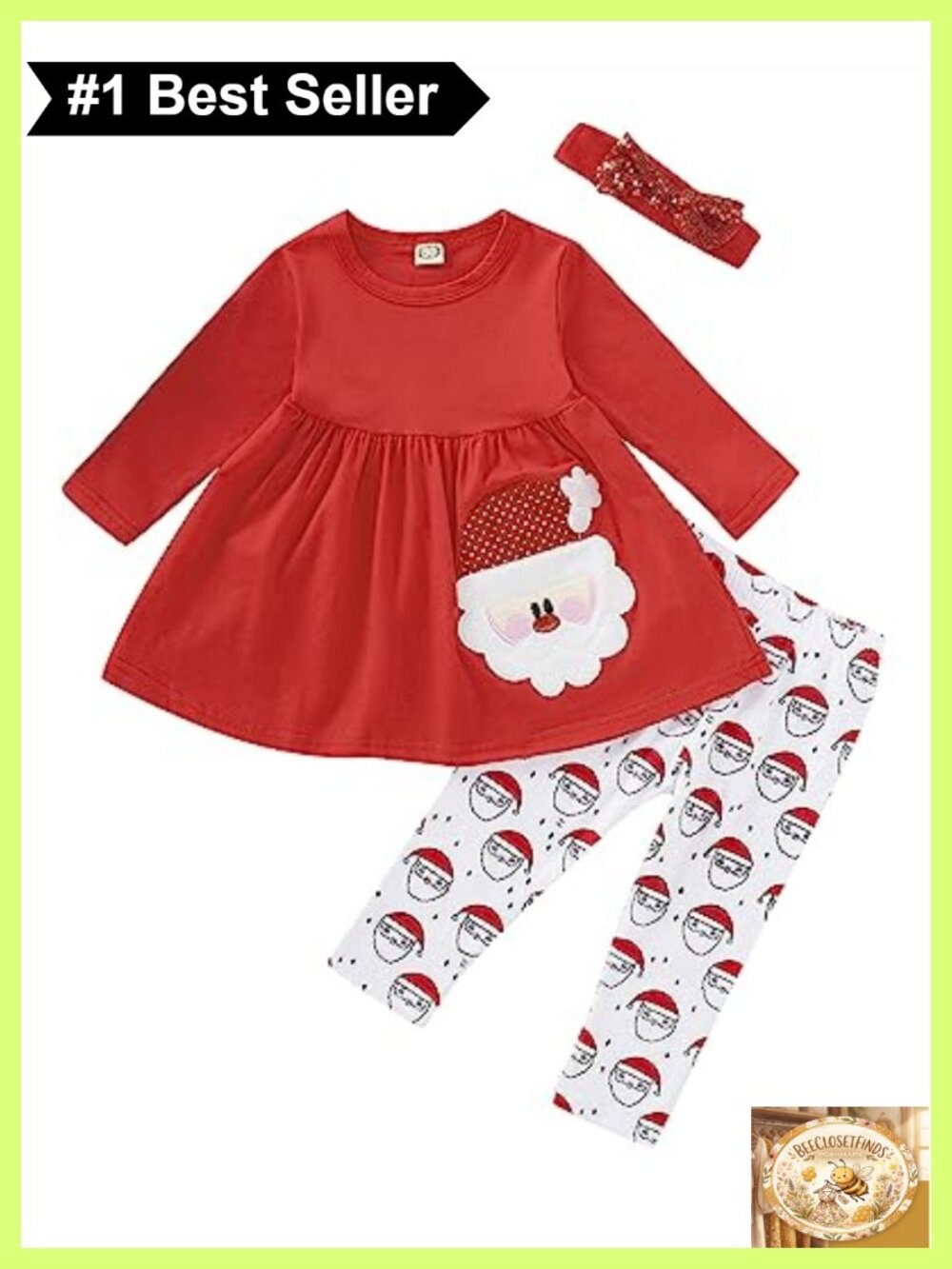 Infant Toddler Girls Christmas Outfit Set Cotton Santa Long Sleeve 3 Piece